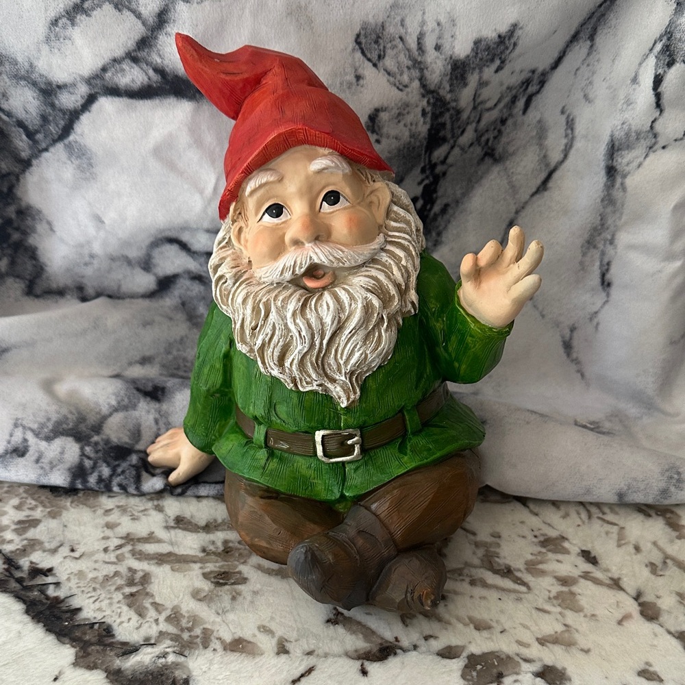 Garden Gnome Figurine - Red Hat, Green Coat